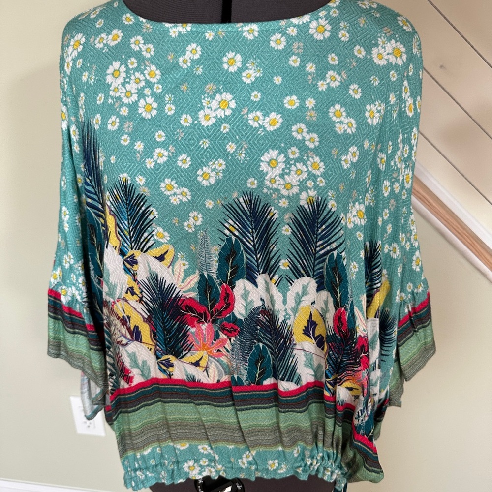 Blank NYC Teal Floral Blouse